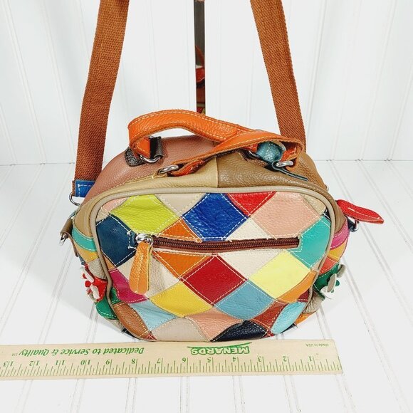 Boutique Patchwor Colorful Leather Floral Boho Spring Hand & Crossbody Bag 0168 - Picture 6 of 11